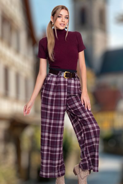 Valentina nadrág burgundi kockás