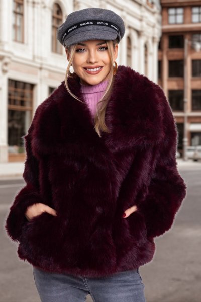 Rover kabát műszőrme burgundi