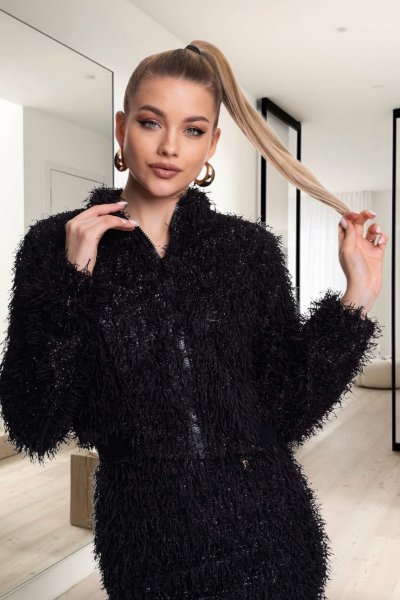 Glensy blézer alkalmi fekete rojtos