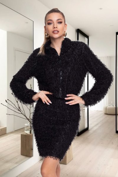 Kata szoknya alkalmi fekete rojtos