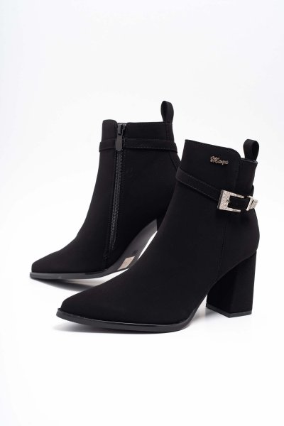 Strasszköves bokacsizma fekete magas sarkú velúr 5232