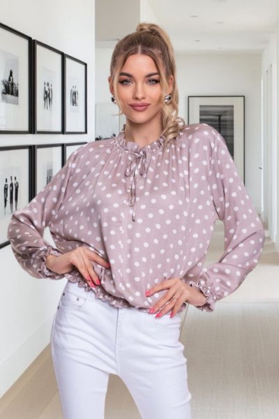 Karlof blúz pöttyös beige