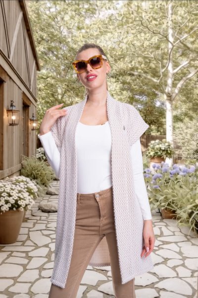 Real mellény beige mintás