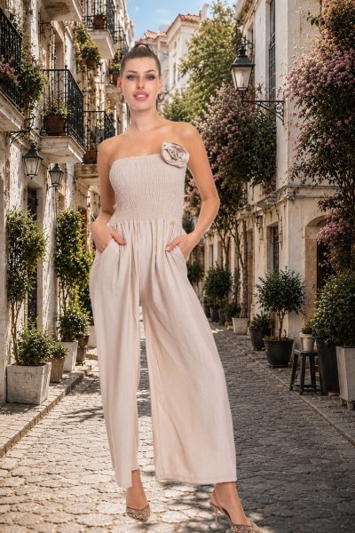 Snoopy overall virággal beige